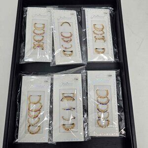 Wholesale 6 Sets of Rings Gold Toned Pink Blue Clear NWT Total 30 Rings